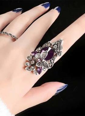 天天美2件套蝴蝶水晶戒指女复古宫廷宝石食指戒韩版指环礼物女