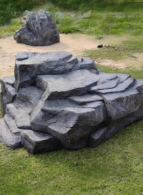 玻璃钢仿真石井盖石空心假石头户外设备遮挡装饰庭院假山景观摆件