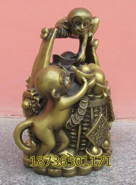 纯铜生肖猴元宝一桶金存钱罐铜猴子母子猴发财桶家居客厅摆件铜器