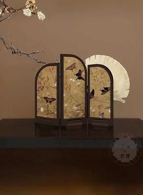 中古风墨竹小屏风桌面摆件新中式茶桌家居边柜斗柜装饰品复古摆画