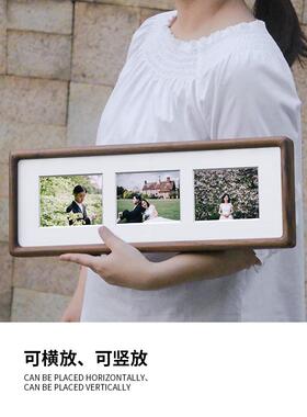 长条实木相框打印结照婚纱照片定制作成结婚4连宫格多图挂墙相框