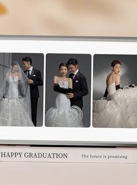 结婚纱照相框摆台定制三宫格相框加打印洗结婚照相片制作水晶摆台