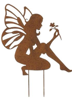 欧式风格铁艺复古花园插件 铁锈复古 花仙子精灵天使花插