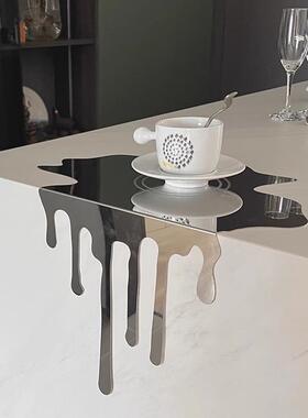 轻奢高档不锈钢流体水滴立体摆件样板房客厅餐桌吧台桌面装饰小众
