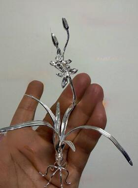 兰花清供摆件精致小众设计轻奢高级感复古拉丝工艺桌台面百搭摆件