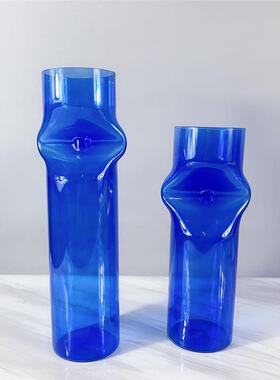 现代简约欧式圆柱夹扁造型玻璃花插花器摆件样板房售楼处软装饰品