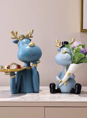 鹿插花摆件电视柜酒柜餐柜装饰品轻奢新婚结婚礼物创意彷真花艺