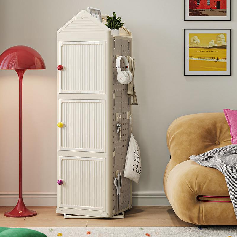 Household gap storage rack cream style gap storage cabinet student study floor hole board rotating bookshelf