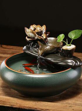 创意客厅小型迷你流水摆件陶瓷循环水办公室桌面加湿器招财装饰品