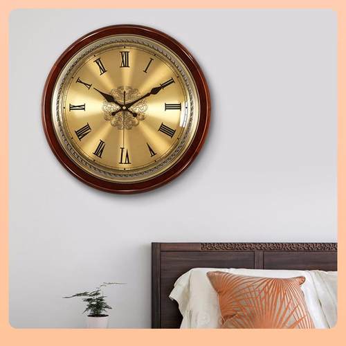 ?新中欧式圆形实木挂墙钟尚表式家用客厅轻奢时大气静F767T587餐 - 图1