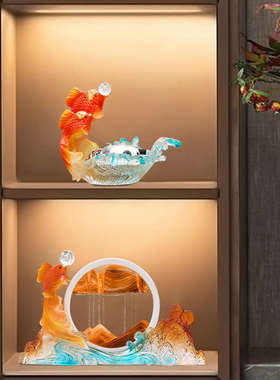 新中式年年有鱼流沙画摆件高档办公室客厅酒柜装饰品乔迁新居礼品