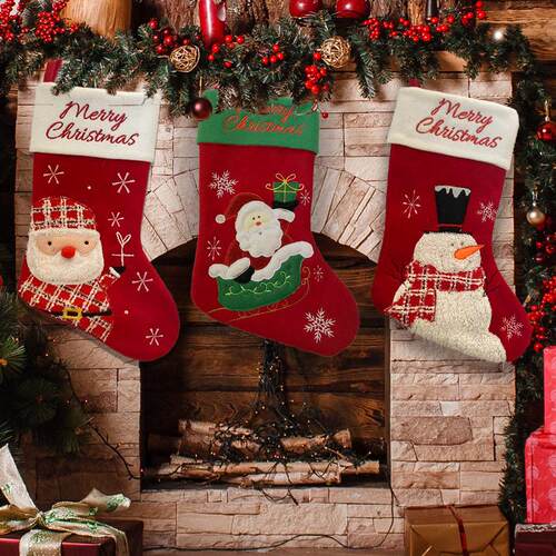 Santa stocking presents Goodie bags Christmas decorations - 图0