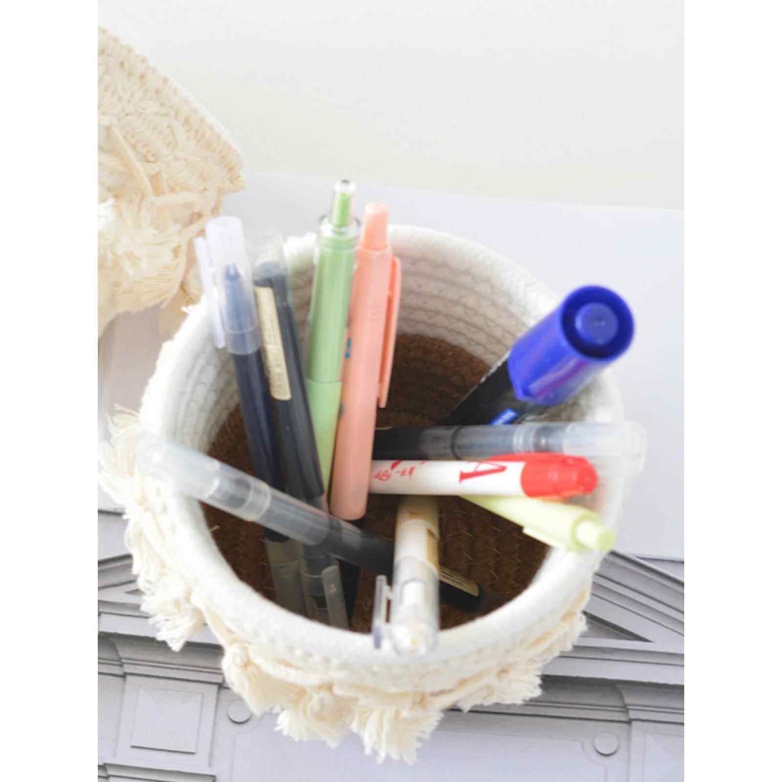 桌面创意笔筒置物篮茶几杂物收纳篮编织收纳筐北欧流苏棉线收纳盒,淘宝优惠券,粉丝福利购,淘宝优惠卷