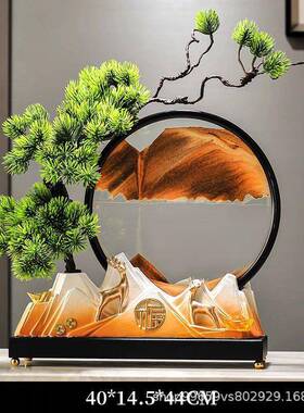 意迎客松流沙画摆创件新中式厅ltao1008玄关办公室奢高档客茶室软