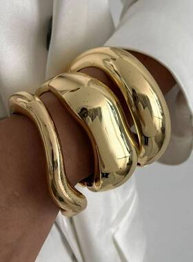 DIEZI Vintage Wide Cuff Bangles Hip Hop Punk Gold Silver