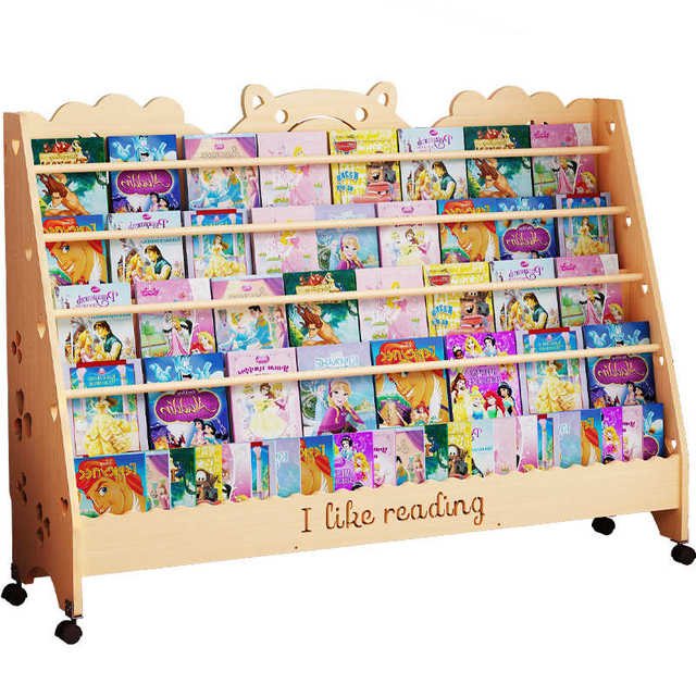 Solid wood children's bookshelf shelf mobile home floor-standing wooden book storage rack kindergarten baby picture book shelf