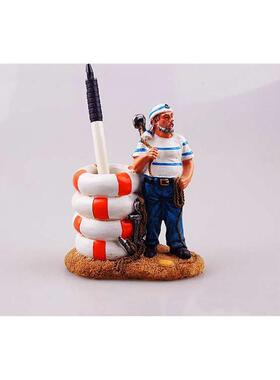 学生新款合成树脂人物书房地中海船长水手笔筒沙漏  个性创意摆件