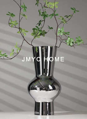 现代轻奢样板房玻璃花瓶摆件书房客厅茶几桌面干花插花器软装饰品
