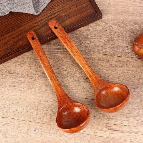 1Pc Wooden Large Capacity Soup Spoon Kitchen Use A Spoon To - 图2