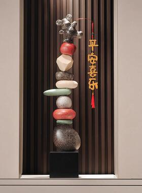 入户玄关平安喜乐时来运转摆件客厅角落大型落地竖高装饰品高级感