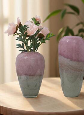 轻奢档玻璃花粉色渐变色玻璃水培插花器客厅家居工艺品摆件