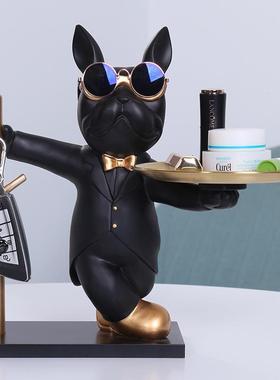 北欧轻奢法斗牛犬托盘电视柜客厅桌面装饰品创意摆件玄关收纳礼品