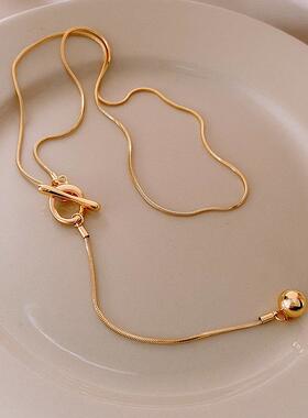 韩国简约圆形几何圆珠流苏项链潮流轻奢衣链秋冬气质高级感毛项饰