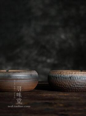 鎏金粗陶烟灰缸｜复古手工中式古早烧铁釉烟缸陶瓷家居饰品摆饰