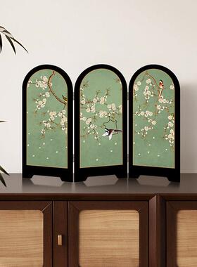 新中式绿色风景屏风桌面摆件玄关鞋柜茶桌家居装饰品客厅复古摆画