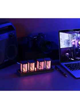 led数字闹钟辉光钟拟辉光管时钟免组装定时器木纹跨境新品