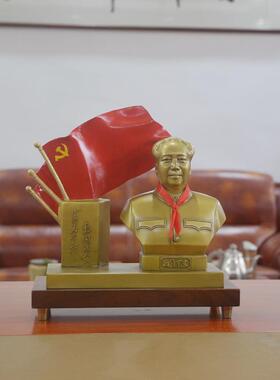厂家供应毛主席铜像头像摆件 纯铜半身台像 伟人塑像红旗桌面摆饰