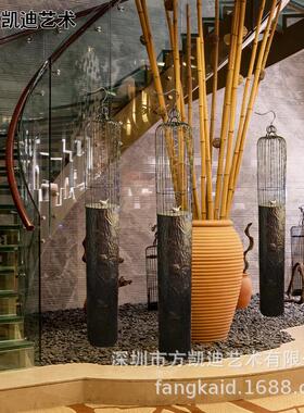 咖啡厅西餐室内大堂落地玄关鸟笼装饰品摆件大型软装设计小品