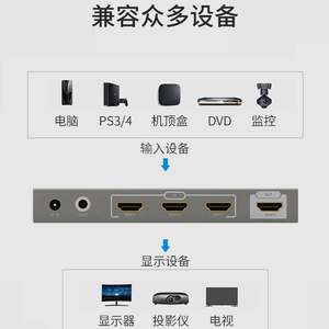 优联 hdmi切换器3进2出 网络电视机顶盒DVD视频分配切屏器三进一