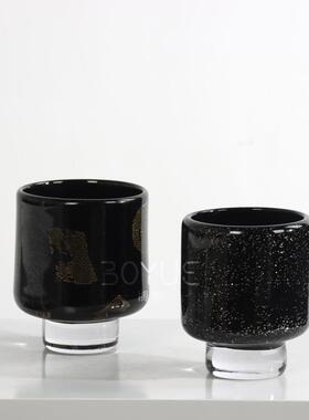 现代简约创意高脚金箔手工琉璃花瓶会议室洽谈桌花艺软装饰品摆件