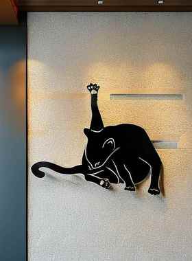 热卖月亮猫剪影金属工艺品镂空黑猫和月亮家居装饰品