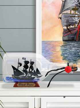 。黑珍珠号加勒比海盗瓶中船玻璃漂流瓶许愿瓶创意工艺品礼物小摆