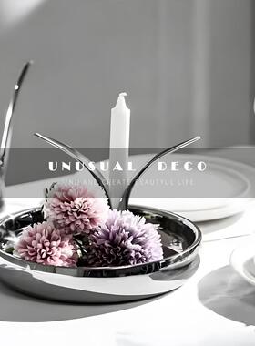 UNUSUAL 轻奢样板房公寓水吧台茶几不锈钢托盘冰桶香槟杯组合摆件