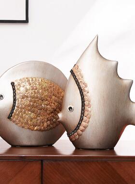 欧式摆件创意家居装饰品陶瓷客厅工艺礼品摆饰情侣鱼电视柜摆件结