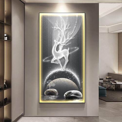 现代简约轻奢玄关装饰画麋鹿走廊尽头挂画入户门客厅寓意好壁画灯 - 图0