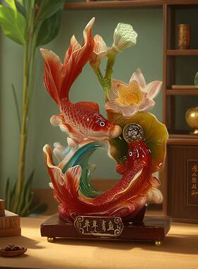中式年年有鱼招财摆件创意工艺礼品摆饰树脂锦鲤招财鱼玄关办公室