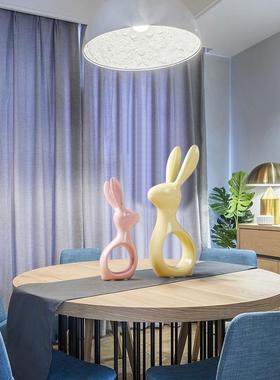 新款客摆厅件陶瓷糖果色兔子创意卧室摆装饰玄关家居面办公桌室小