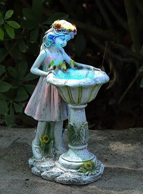 新款直销跨境花园天使雕像摆件户外太阳能LED灯庭院草坪树脂工艺