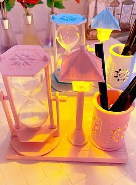 创意仿古流砂路灯笔筒 学生礼品白色沙漏变色小夜灯摆件