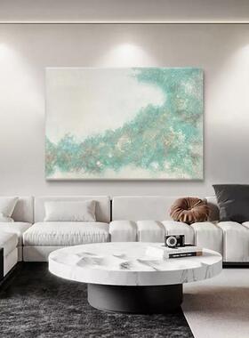 意式极简客厅餐厅装饰画抽象派大海浪手绘油画绿色沙滩肌理感挂画