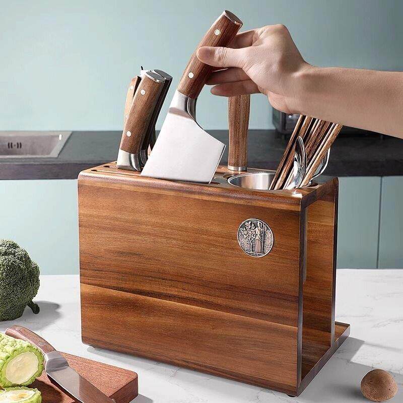 Solid wood knife rack, chopstick cage, integrated kitchen knife storage rack, household multifunctional countertop kitchen knife rack