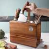 Solid wood knife rack, chopstick cage, integrated kitchen knife storage rack, household multifunctional countertop kitchen knife rack