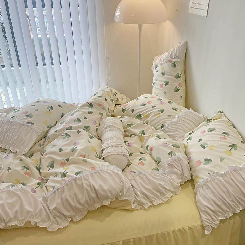 法式花边褶皱被套四件套公主风纯色床裙南通床上三件套2023,淘宝优惠券,粉丝福利购,淘宝优惠卷