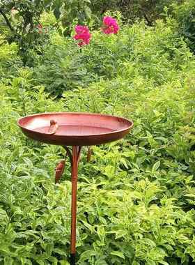 美式复001做旧户外铁装艺喂鸟器古鸟浴盆列装饰带陈地插花园饰品