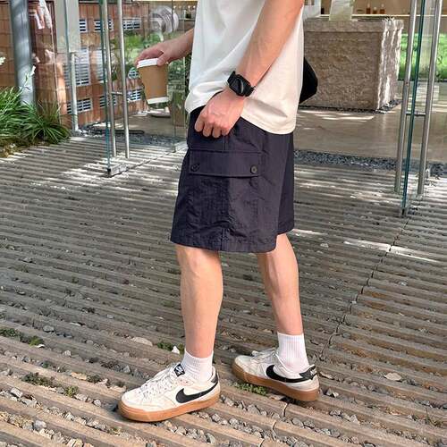 藏青休闲 口袋工装短裤男生夏季2026新款宽松百搭简约五分裤子 - 图0
