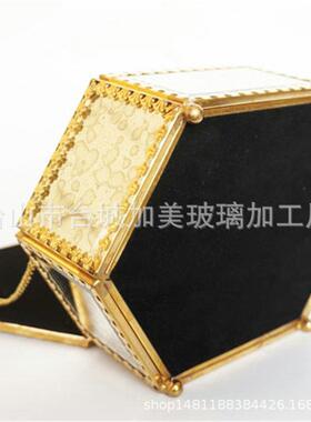 铜色六边仿古镜花边玻璃首饰盒首饰收纳盒陈列展示盒道具